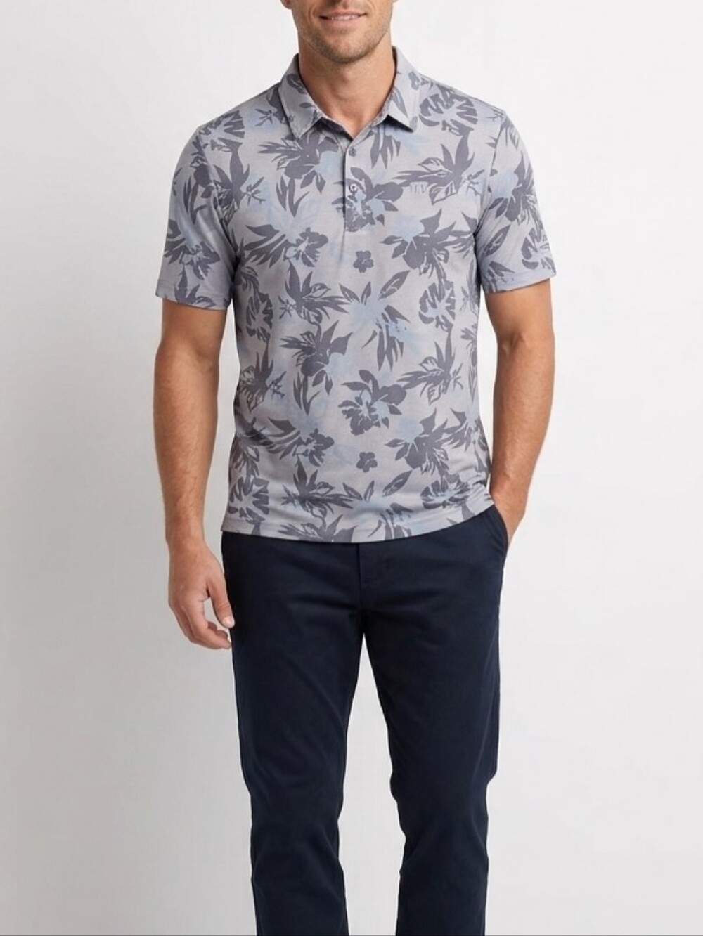 Travis Mathew "Take The Bait" golf polo shirt, large-scale floral and foilage M